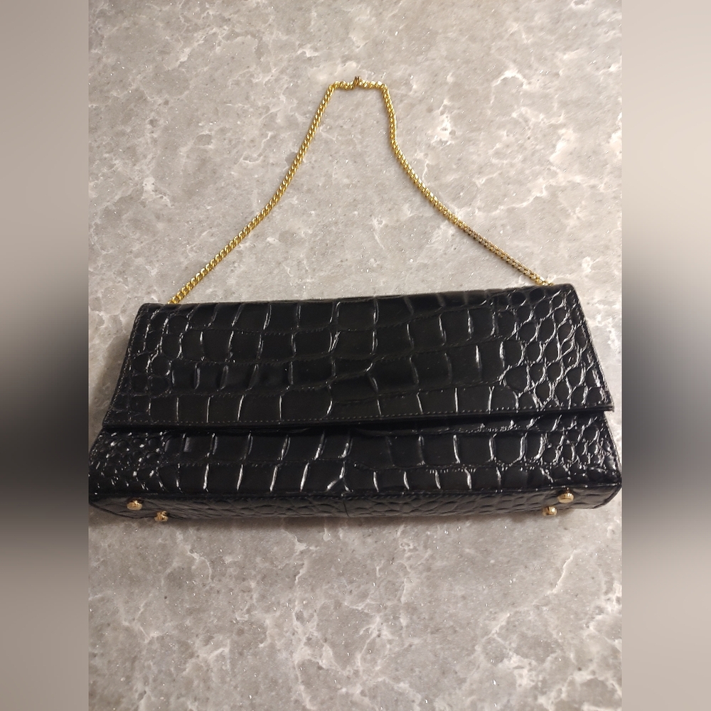 Tiffany and Fred Black Handbag Gold Chain Handle a little worn at the top tiny